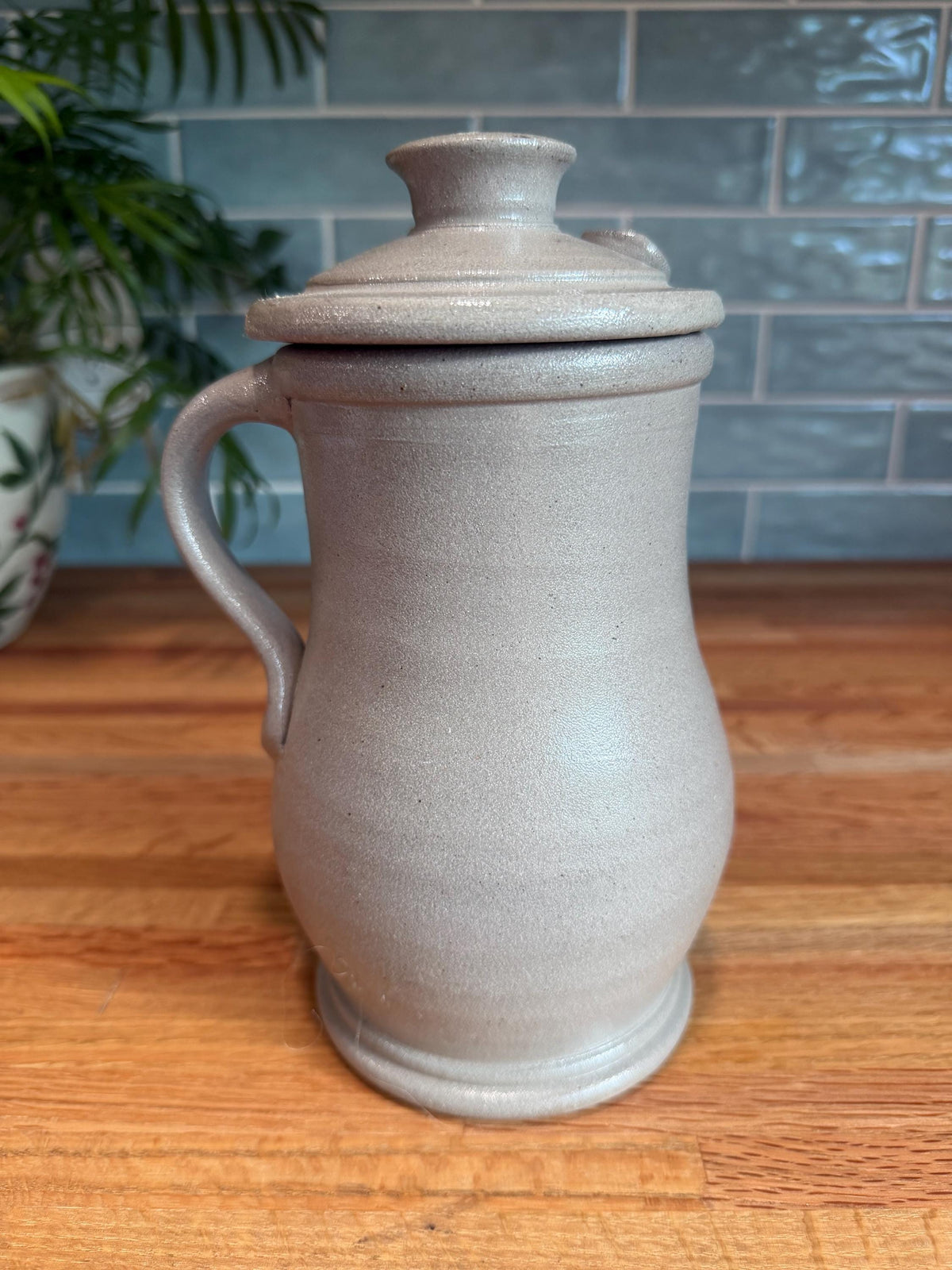 Rowe Pottery Storm Jar - Cobalt Blue Stars - Gray Salt Glaze Stoneware - Candle Holder Jug - Vintage 2002
