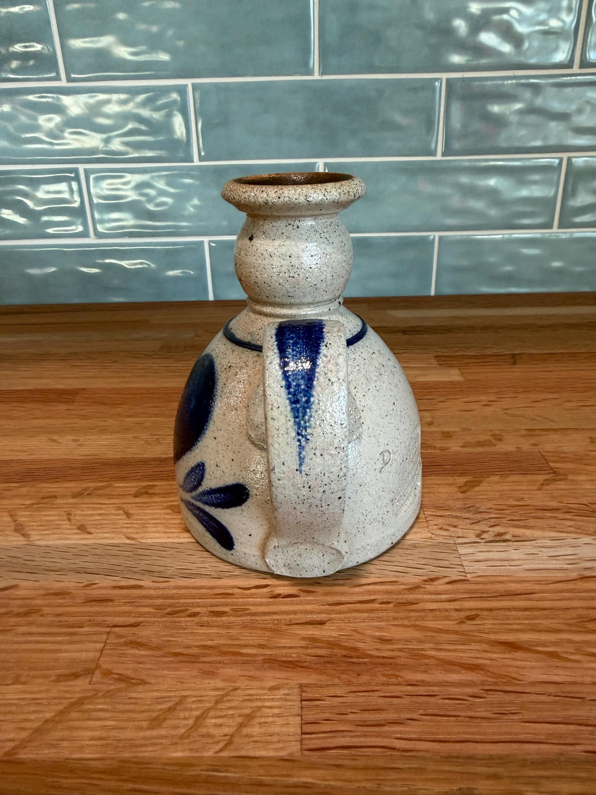 Vintage Rowe Pottery Candle Holder – Hand-Painted Cobalt Blue Heart, 1986
