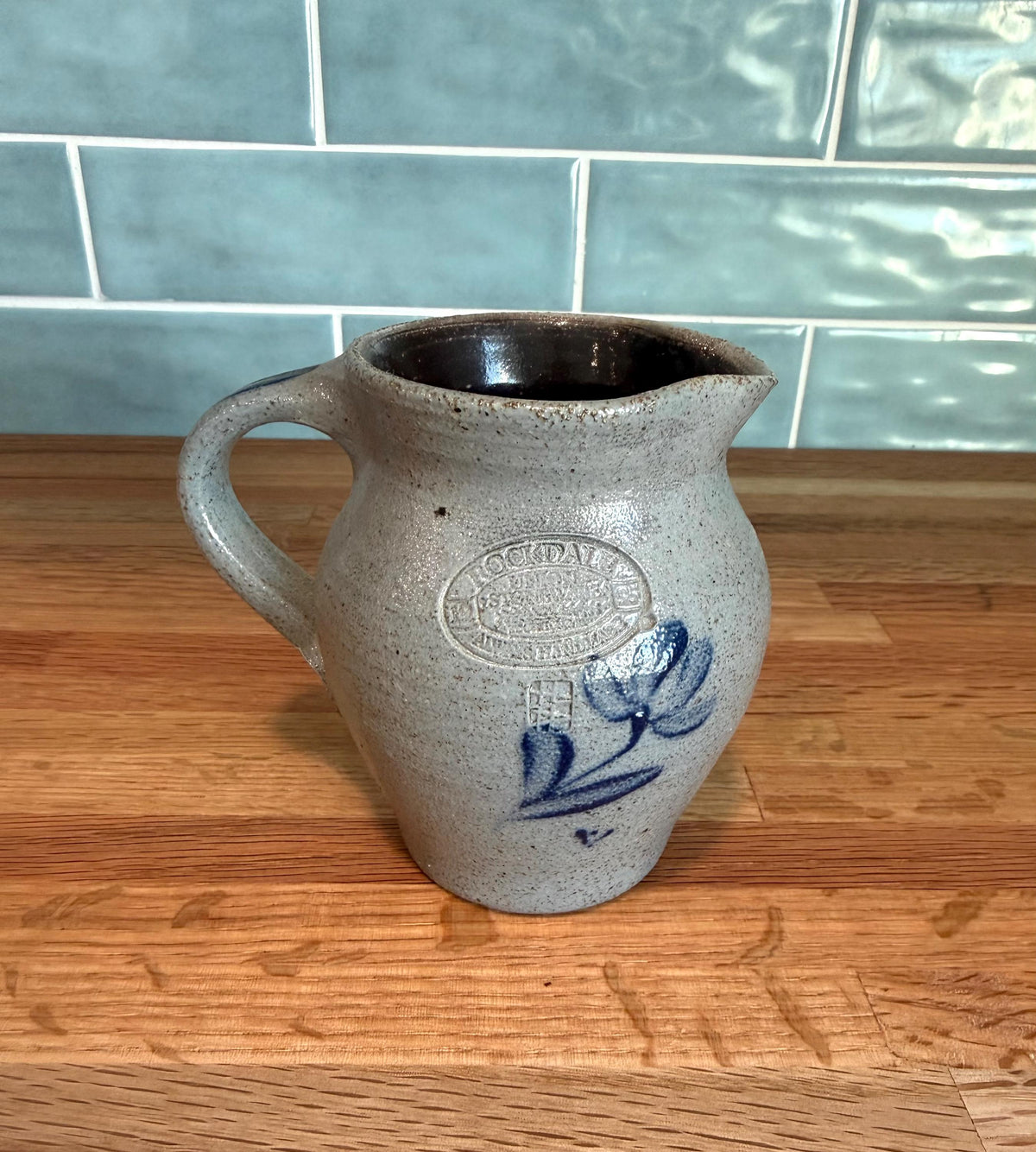 Vintage Rockdale Pottery Pitcher – Hand-Painted Cobalt Blue Heart, 1995