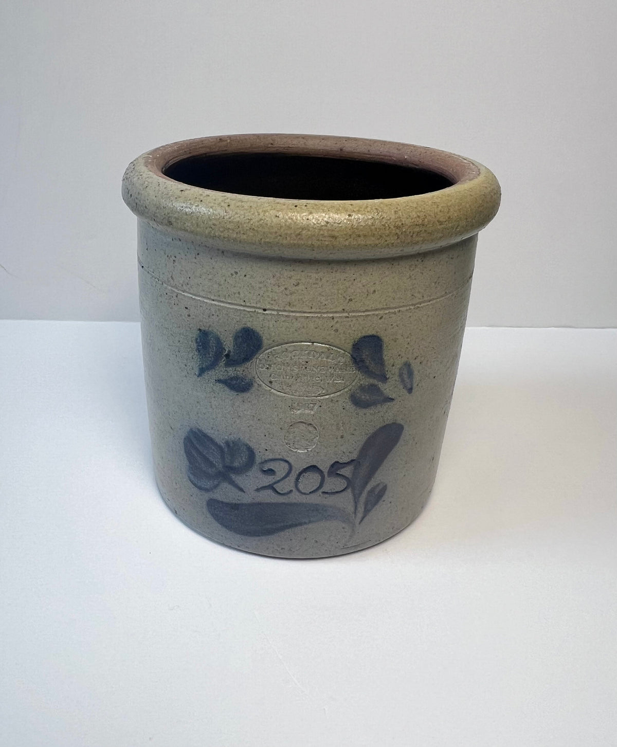 Vintage Rockdale Pottery Crock Jar – Hand-Painted Blue Heart, 1987