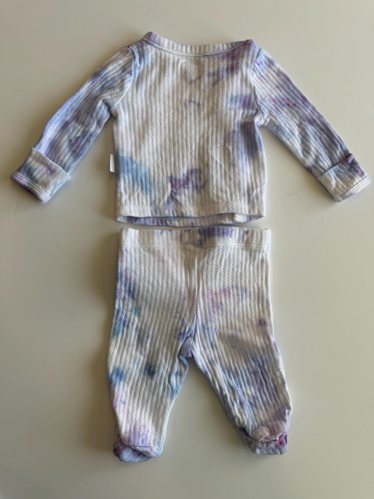 Baby Hospital Outfit Coming Home Set - Hand Dyed Ice Dye Lavender Cotton Layette - Boy Girl Shower Gift - Newborn 0-3 Months