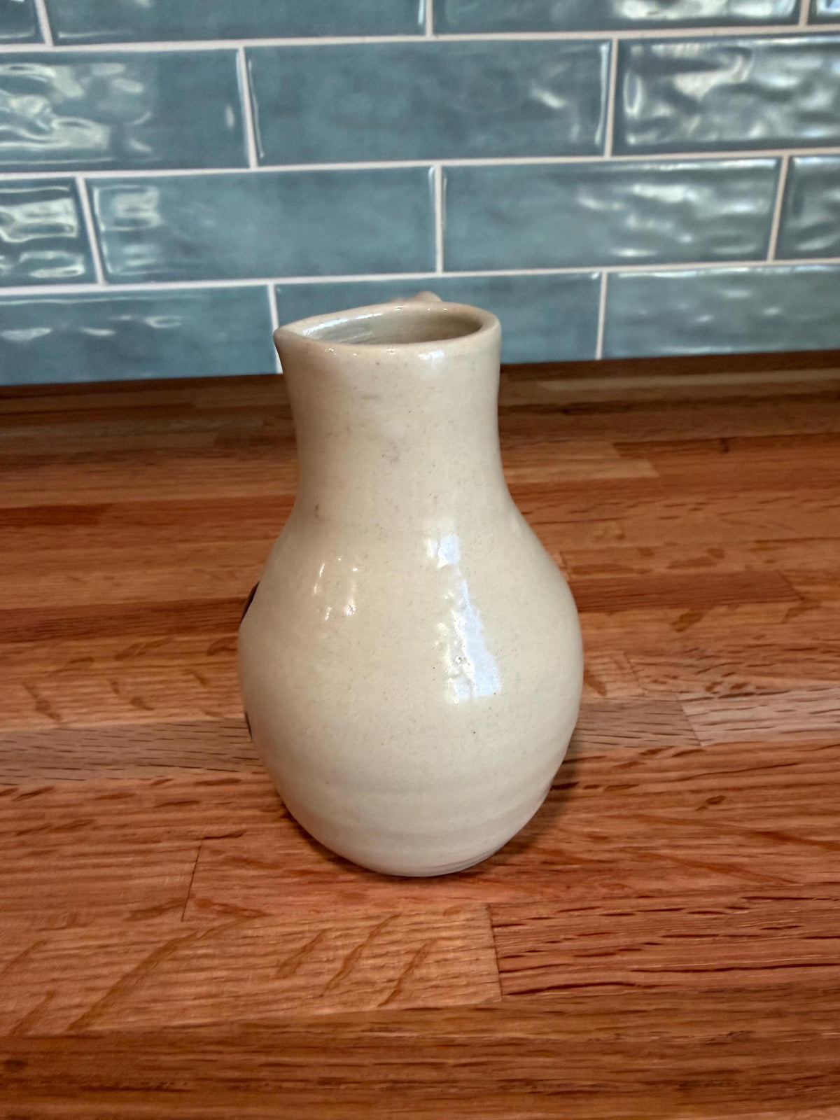 Williamsburg Pottery Vase - Hand Painted Cobalt Blue Floral - Cream Salt Glaze Stoneware - Vintage 1980s