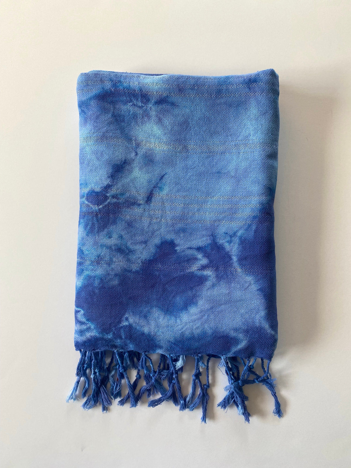 Blue Shibori Turkish Beach Towel - Hand Dyed Tie Dye Indigo Organic Cotton - Cover Up Sarong Fringed Tassel Wrap - Spa Bath Towel