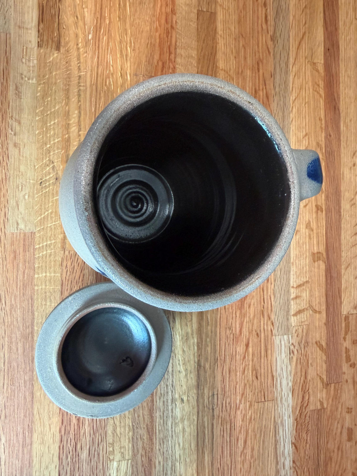 Rowe Pottery Storm Jar - Cobalt Blue Stars - Gray Salt Glaze Stoneware - Candle Holder Jug - Vintage 2002