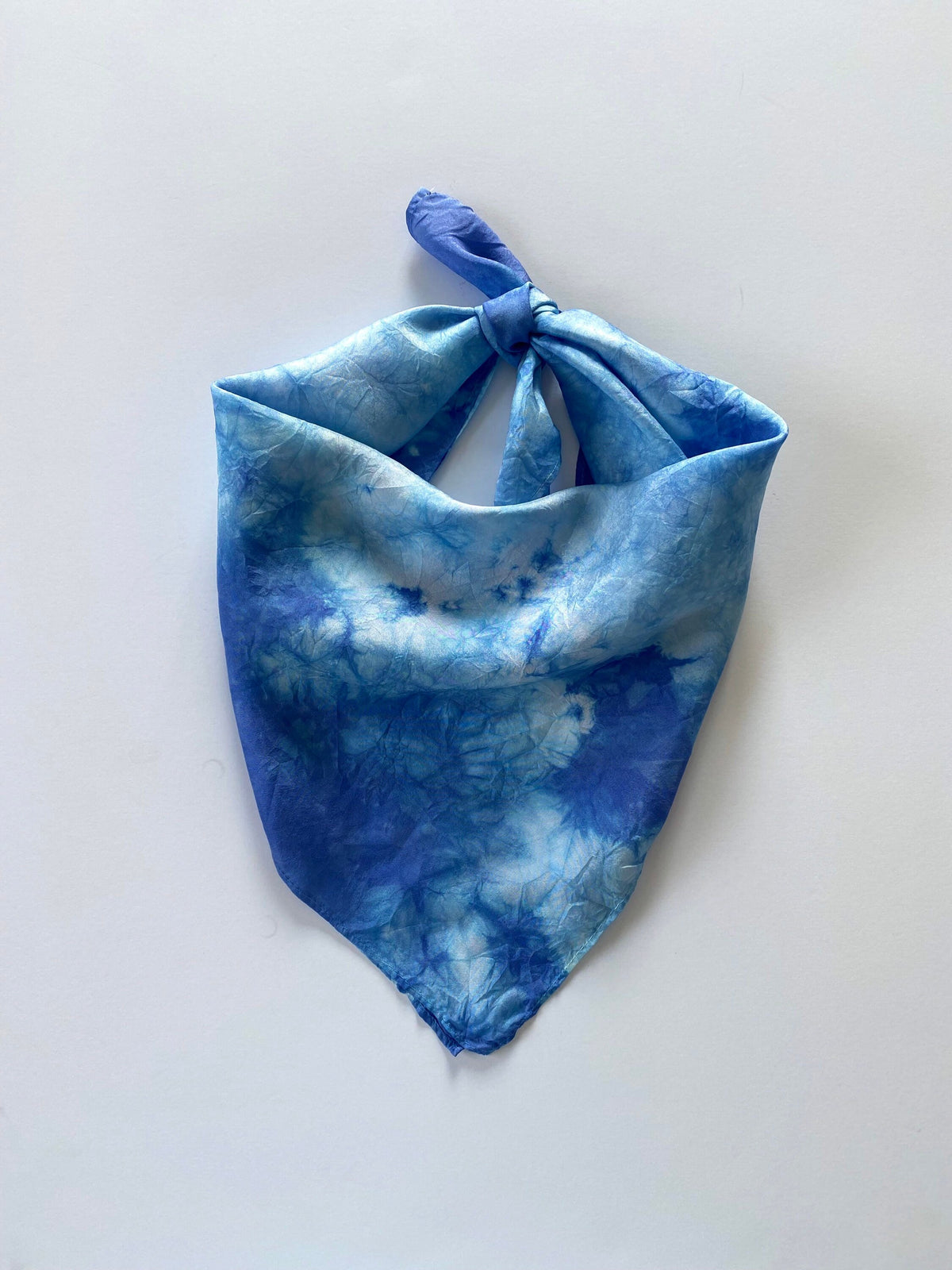 Indigo Blue Shibori Clouds Silk Scarf: Hand-Dyed Bandana, Head Scarf