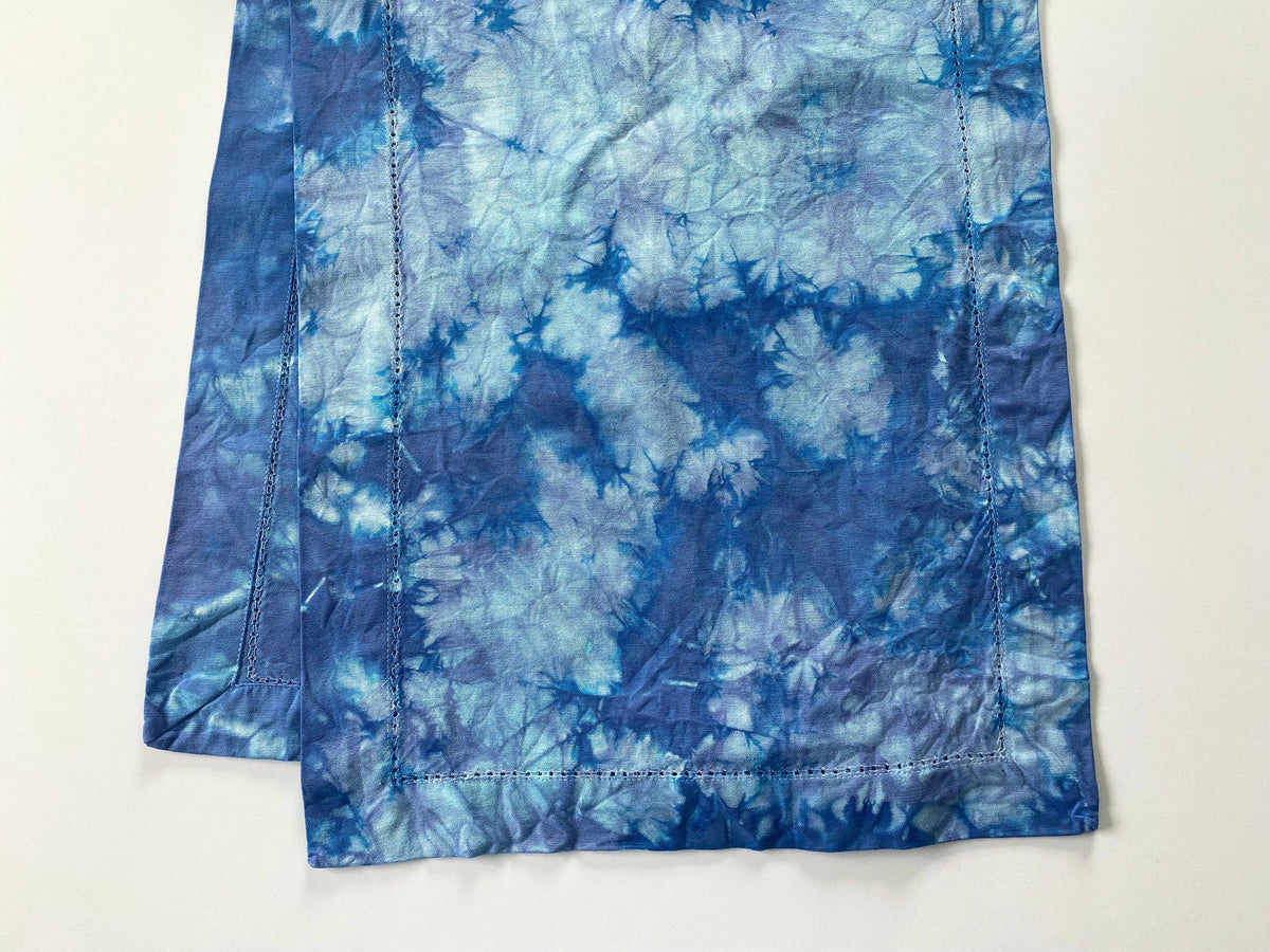 Blue Tie Dye Table Runner Hand Dyed Indigo Shibori 84” - 100% Cotton Textiles Linens - Dinner Party Home Table Decor