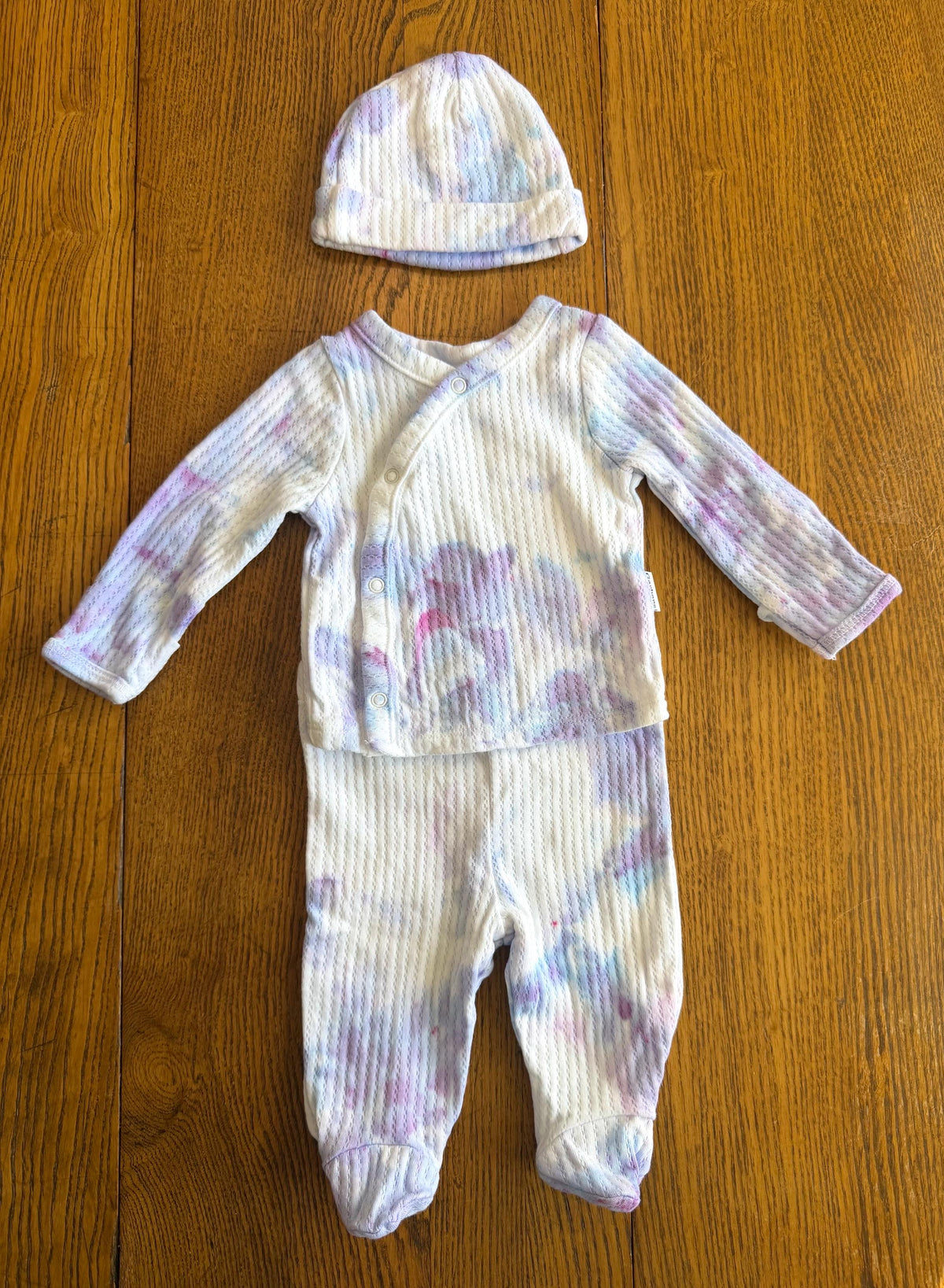 Baby Hospital Outfit Coming Home Set - Hand Dyed Ice Dye Lavender Cotton Layette - Boy Girl Shower Gift - Newborn 0-3 Months