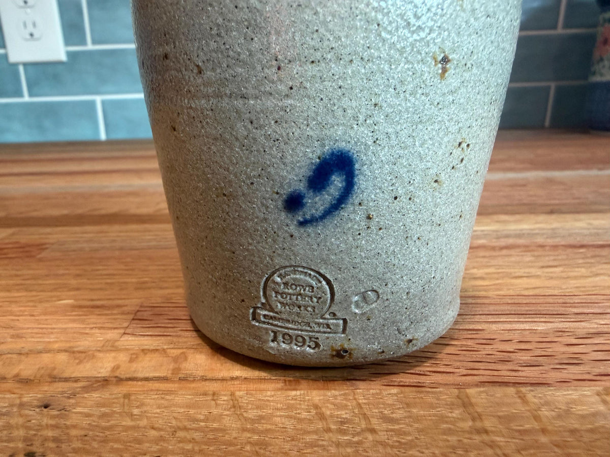 Vintage Rowe Pottery Vase – Cobalt Blue Heart Gray Salt Glaze Stoneware - 1995