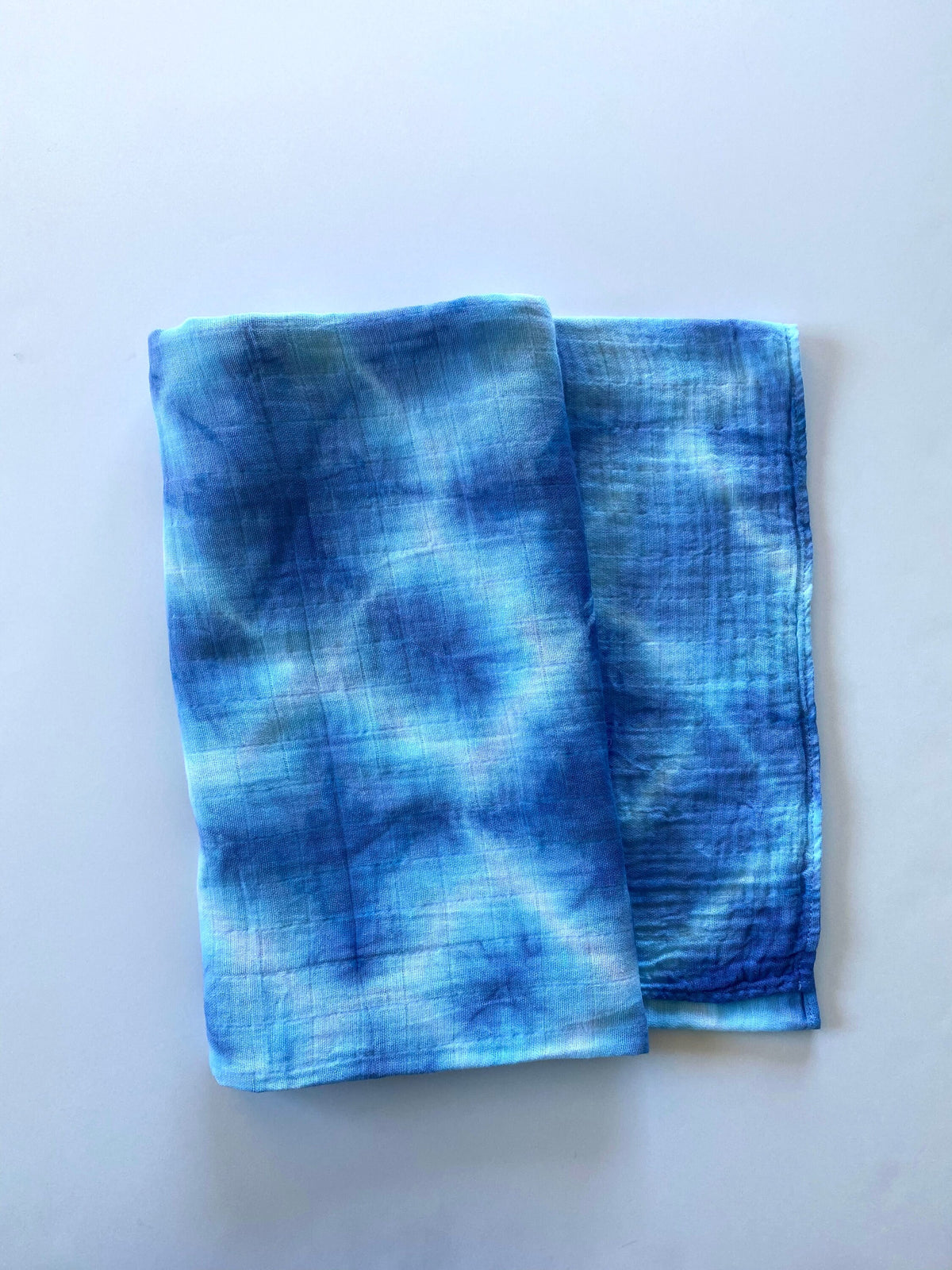 Blue Tie Dye Baby Swaddle Blanket - Hand Dyed Indigo Shibori Cotton Muslin - Shower Gift