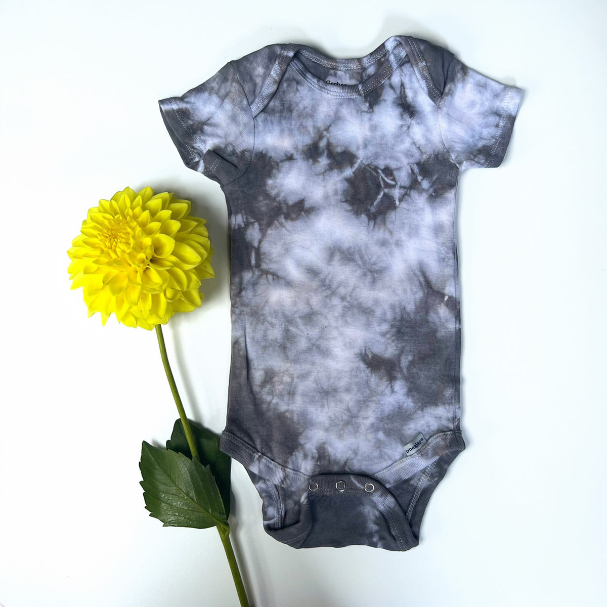 Hand-Dyed Tie Dye Baby Onesie: Charcoal Gray Organic Cotton