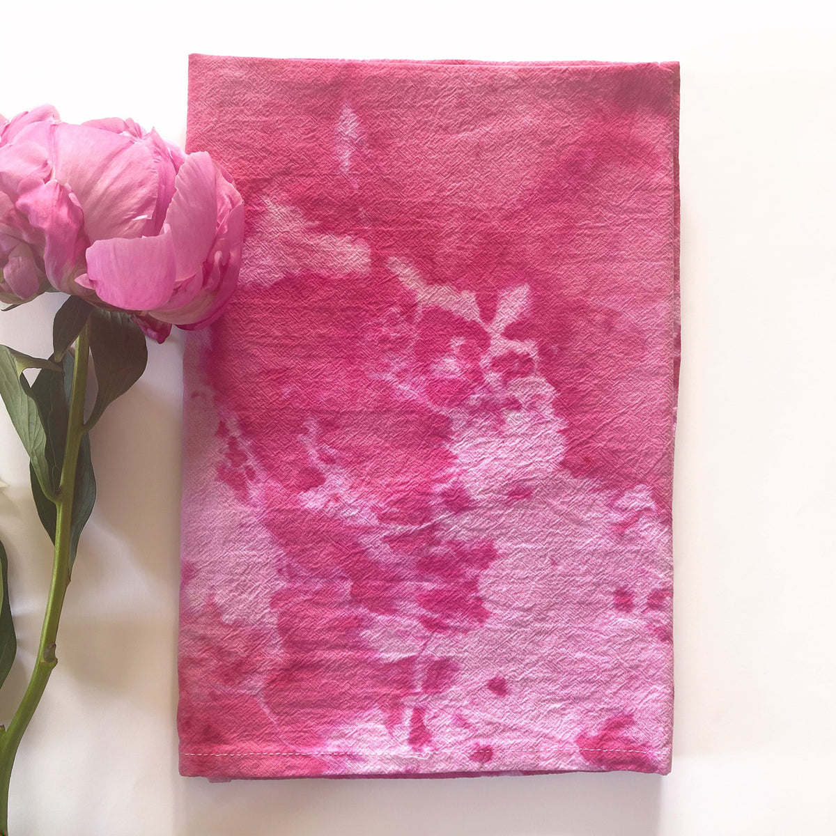 Tie Dye Kitchen Tea Towel - Fuschia Pink Ice Dye - Marbled Watercolor - 100% Cotton Hand Dyed Reusable Cloth Textiles Linens Gift