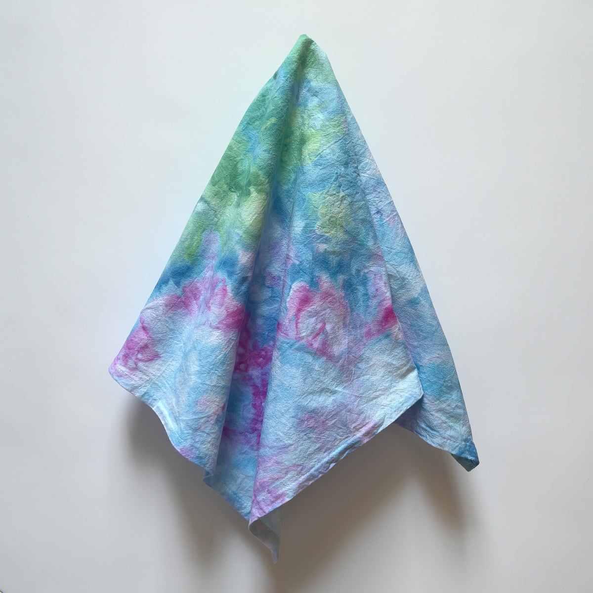 Garden Party Ice Dyed Tea Towel - Green Pink Blue - Flour Sack Dish Towel - Marbled Watercolor - 100% Cotton Hand Dyed Kitchen Linens