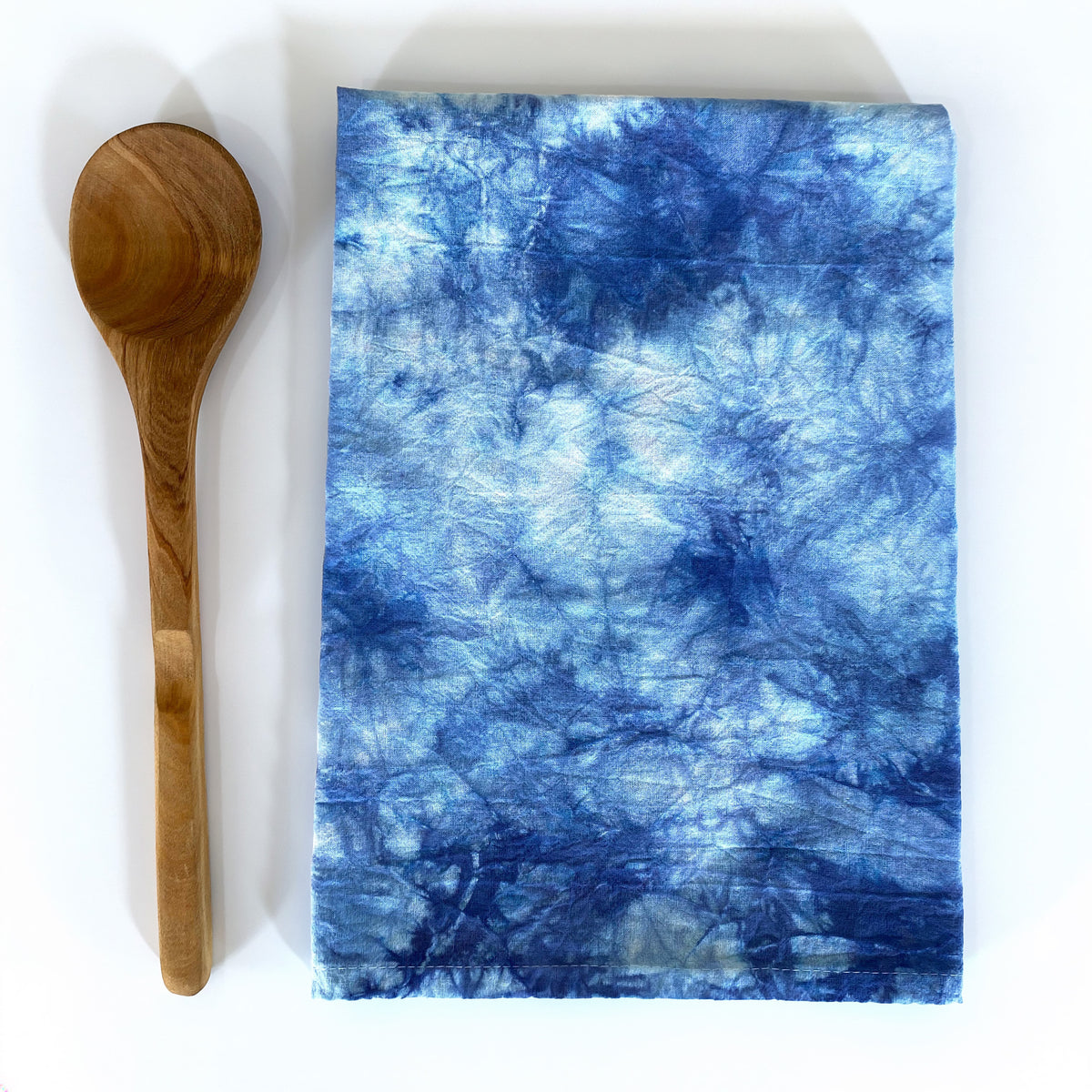 Tie Dye Tea Towel - Shibori Indigo Sky Blue Clouds - Hand Dyed 100% Cotton Cloth Flour Sack Textile - Kitchen Linens - Host Hostess Gift