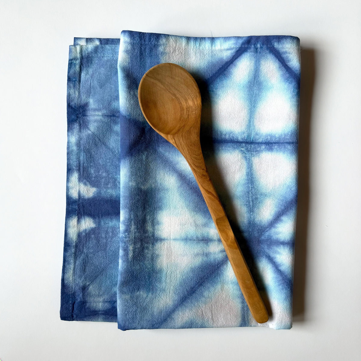 Shibori Tie Dye Kitchen Tea Towel - Hand Dyed 100% Cotton Cloth Textiles - Indigo Blue Geometric - Boho Home Decor Hostess Wedding Gift