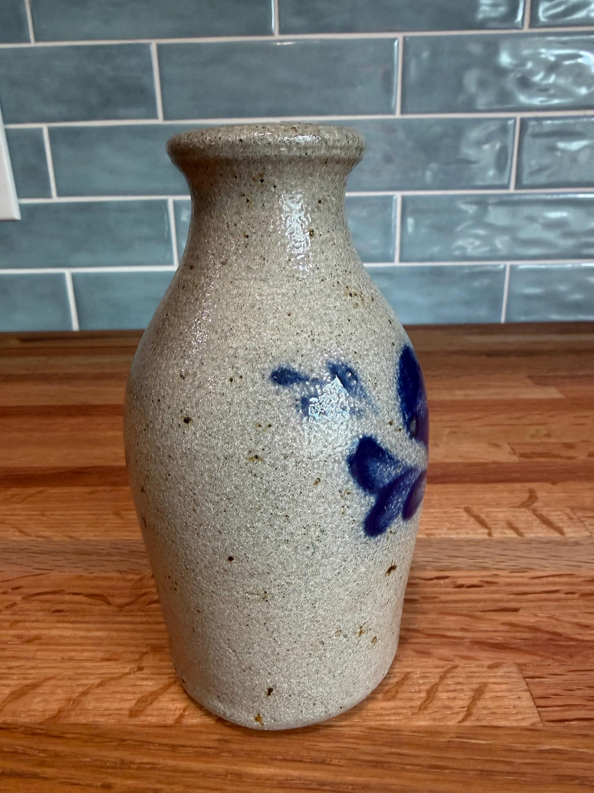 Vintage Rowe Pottery Vase – Cobalt Blue Heart Gray Salt Glaze Stoneware - 1995