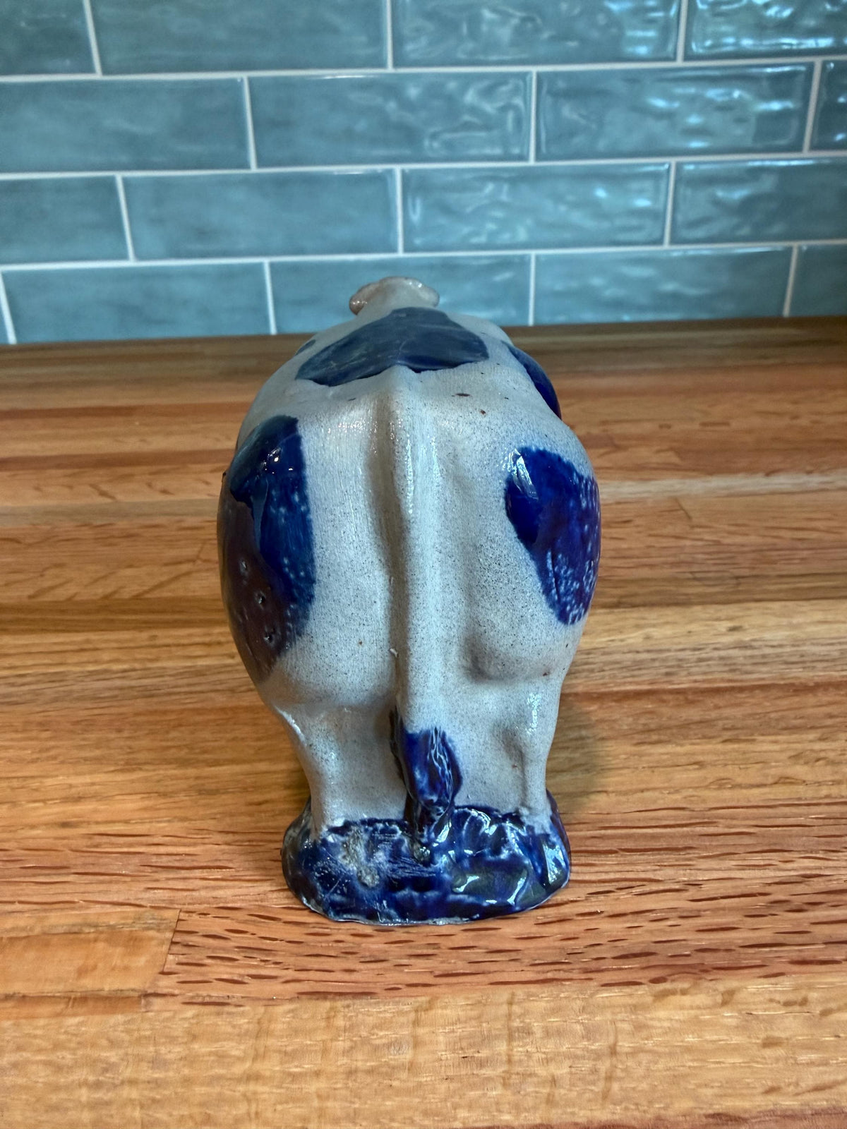 Rowe Pottery Cow Figurine – Cobalt Blue - Gray Salt Glaze Stoneware - Vintage 1994 - Made in Wisconsin Folk Art
