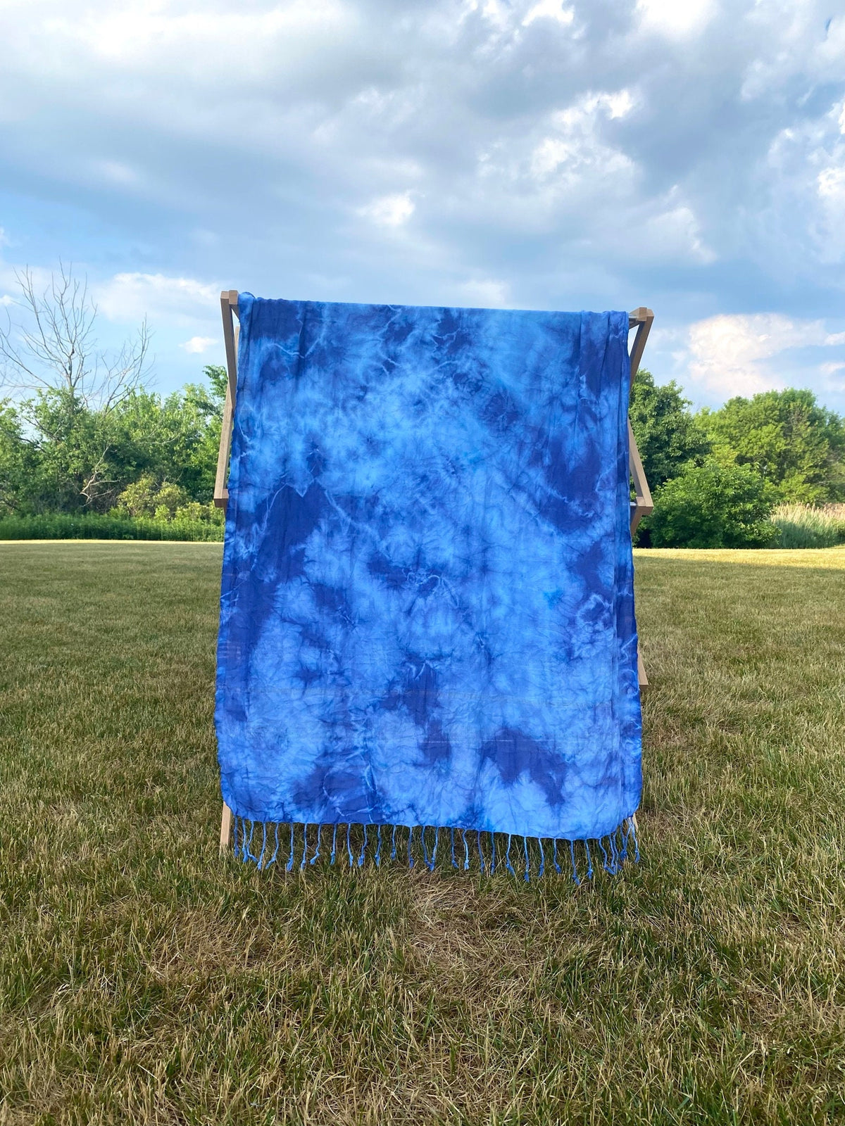 Blue Shibori Turkish Beach Towel - Hand Dyed Tie Dye Indigo Organic Cotton - Cover Up Sarong Fringed Tassel Wrap - Spa Bath Towel