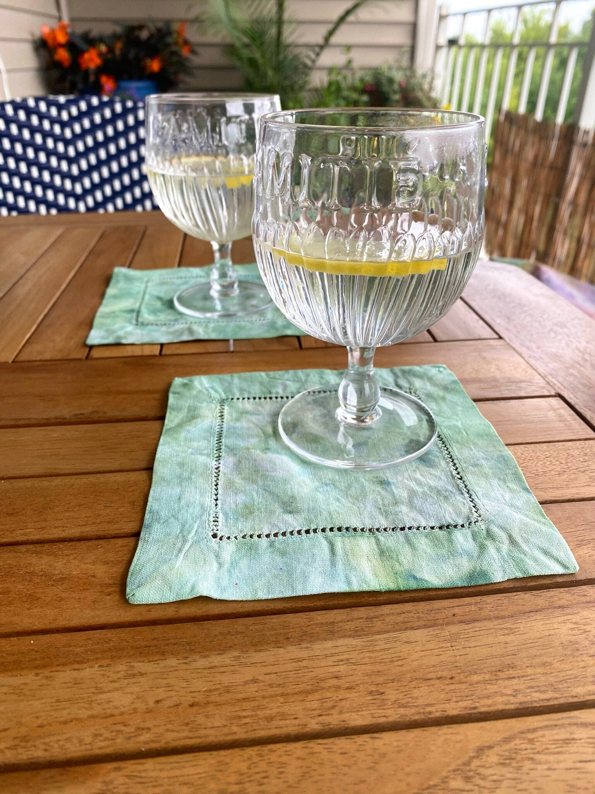 Spruce Green Marbled Tie Dye Coasters - 6” Cocktail Napkins - Hand Dyed 100% Cotton - Dinner Party Table Decor
