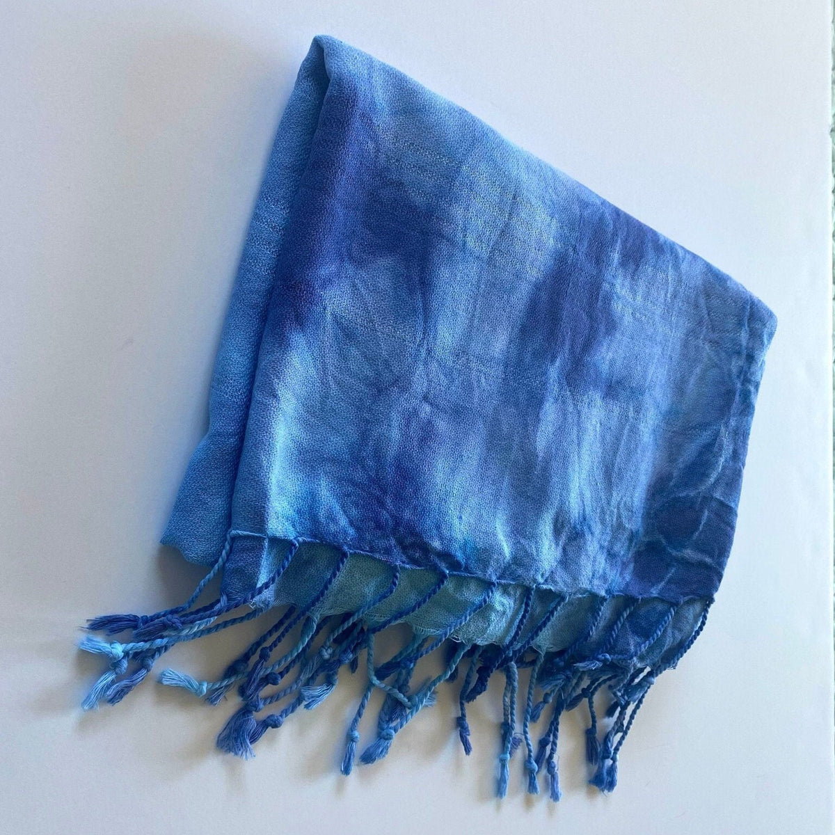 Blue Shibori Turkish Beach Towel - Hand Dyed Tie Dye Indigo Organic Cotton - Cover Up Sarong Fringed Tassel Wrap - Spa Bath Towel