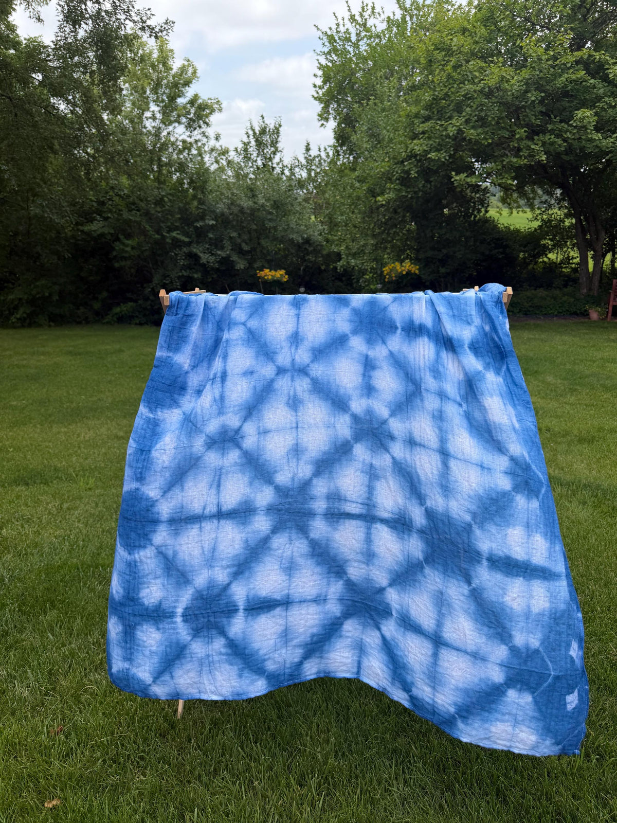 Blue Tie Dye Baby Swaddle Blanket - Hand Dyed Indigo Shibori Cotton Muslin - Shower Gift