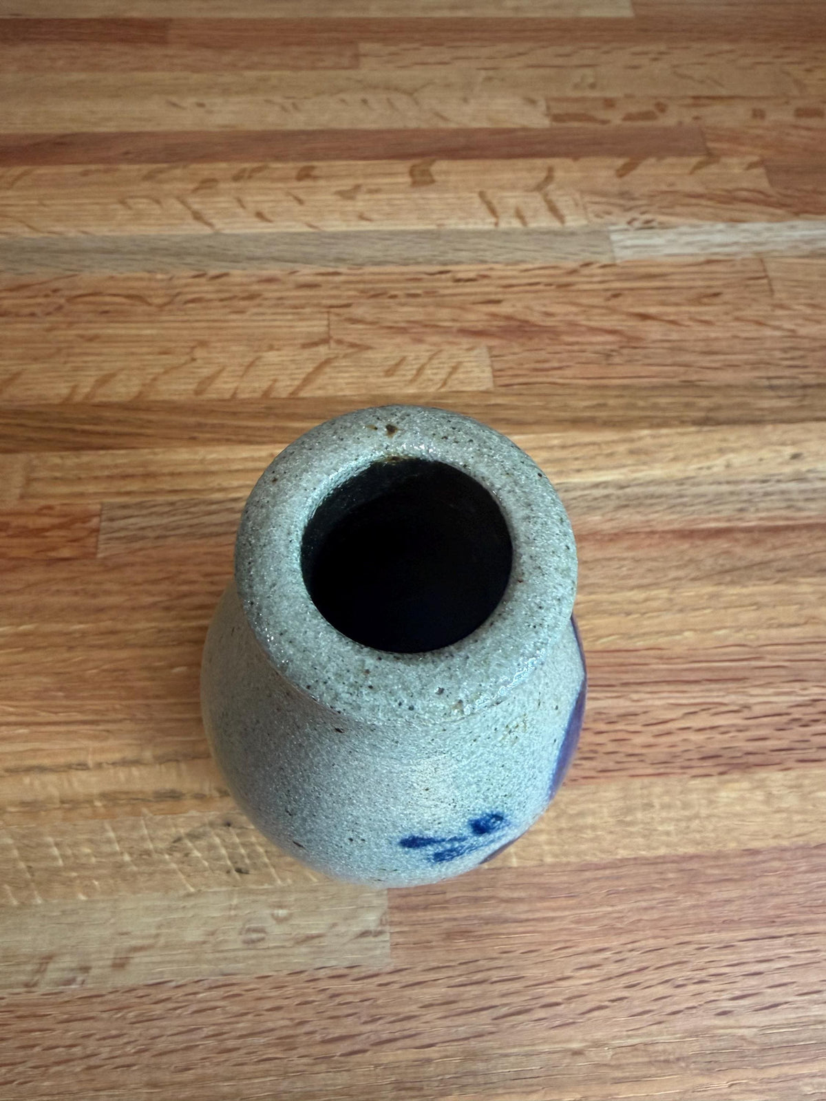 Vintage Rowe Pottery Vase – Cobalt Blue Heart Gray Salt Glaze Stoneware - 1995