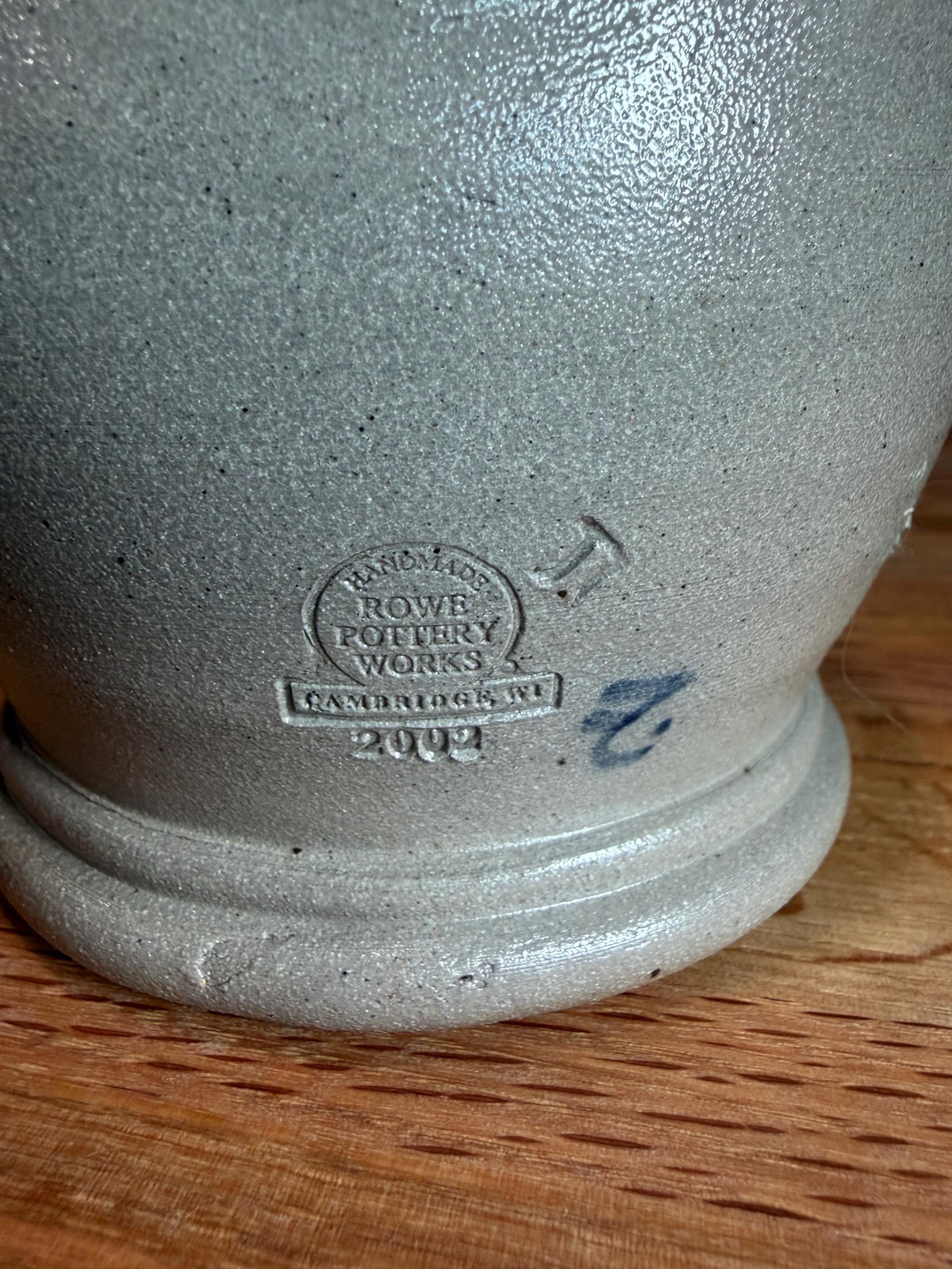 Rowe Pottery Storm Jar - Cobalt Blue Stars - Gray Salt Glaze Stoneware - Candle Holder Jug - Vintage 2002