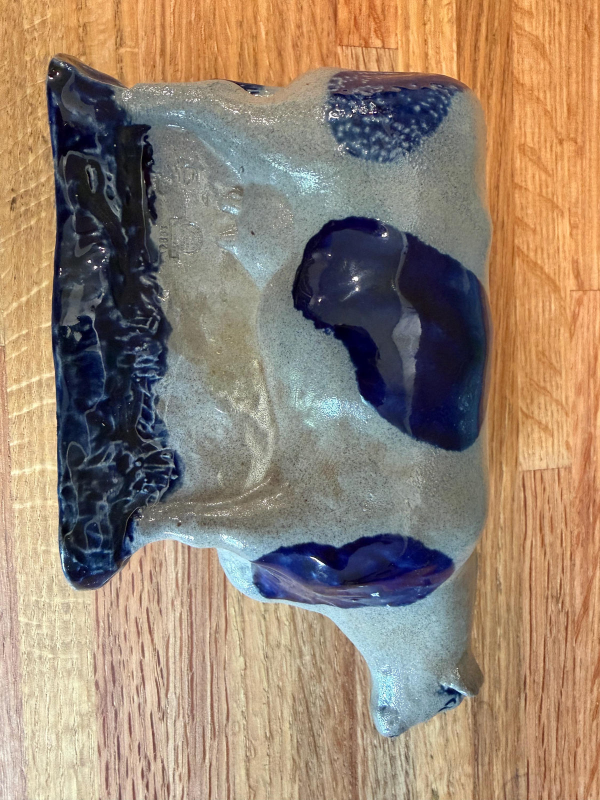 Rowe Pottery Cow Figurine – Cobalt Blue - Gray Salt Glaze Stoneware - Vintage 1994 - Made in Wisconsin Folk Art