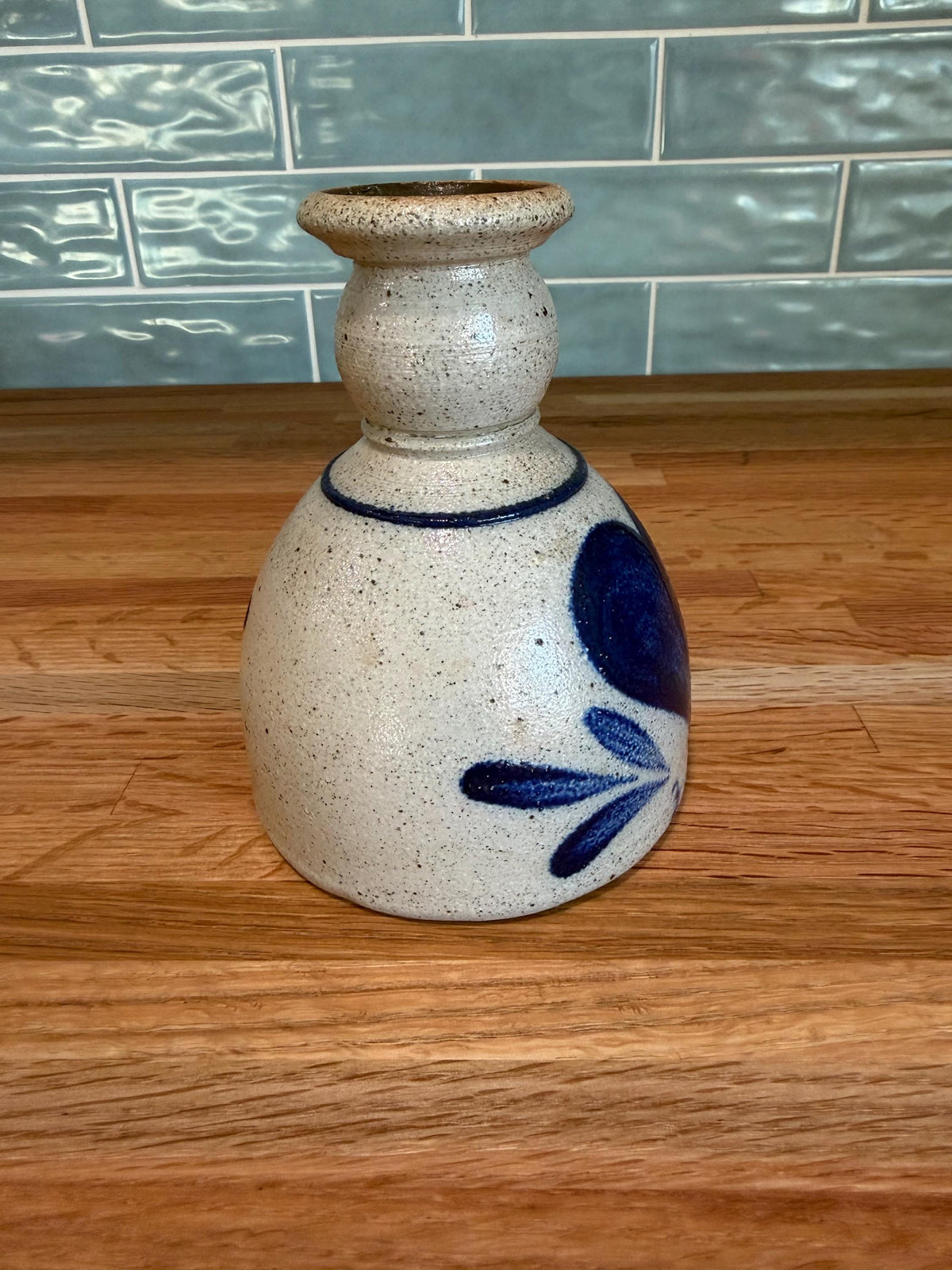 Vintage Rowe Pottery Candle Holder – Hand-Painted Cobalt Blue Heart, 1986
