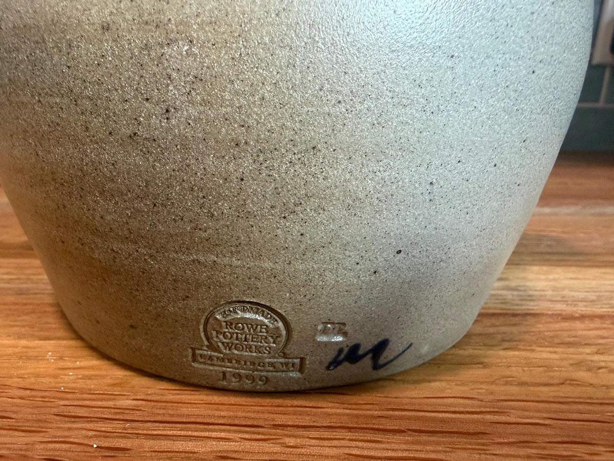 Vintage Rowe Pottery Bean Pot – Gray Salt Glaze, Cobalt Blue Stars 1999
