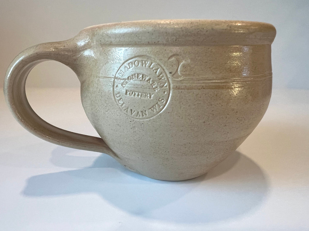 Shadowlawn Pottery Apple Stoneware Soup Mug – Hand-Painted Cobalt Blue, Salt Glaze - Vintage Wisconsin Folk Art