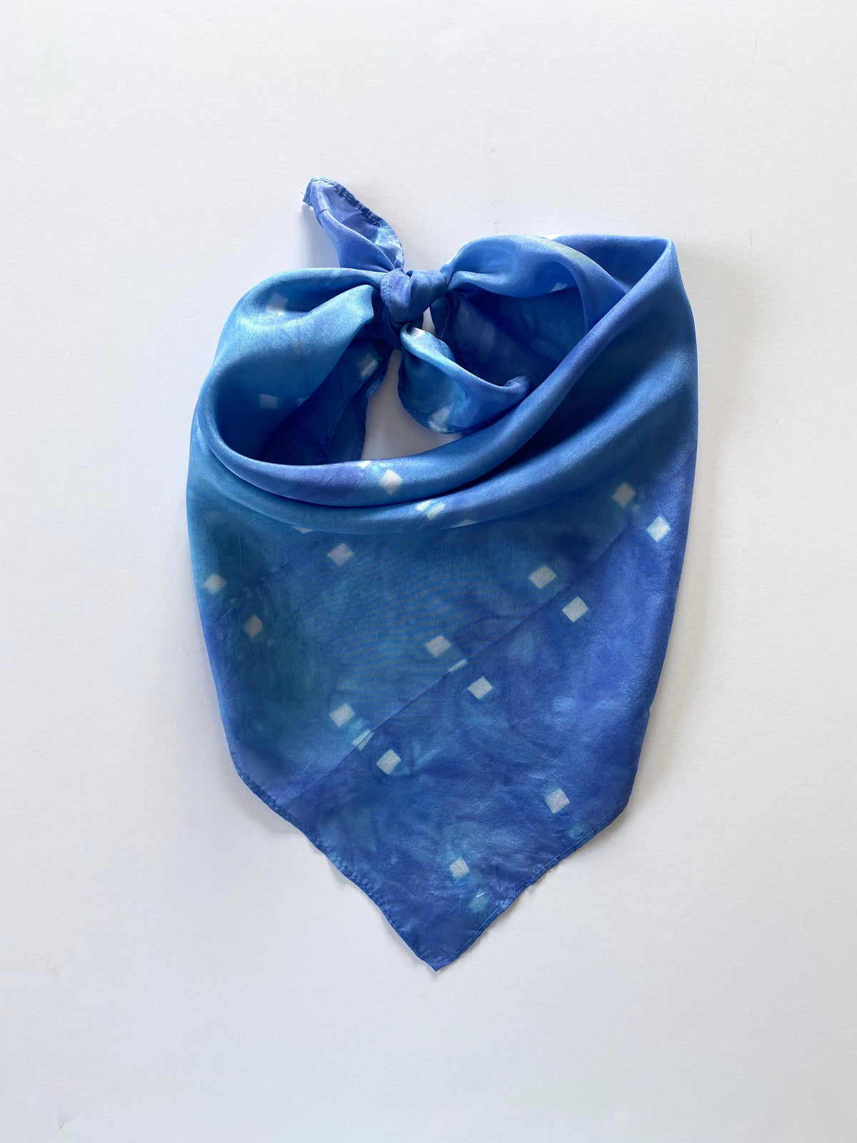 Indigo Blue Shibori Clip Dot Silk Scarf: Hand-Dyed Bandana, Head Scarf