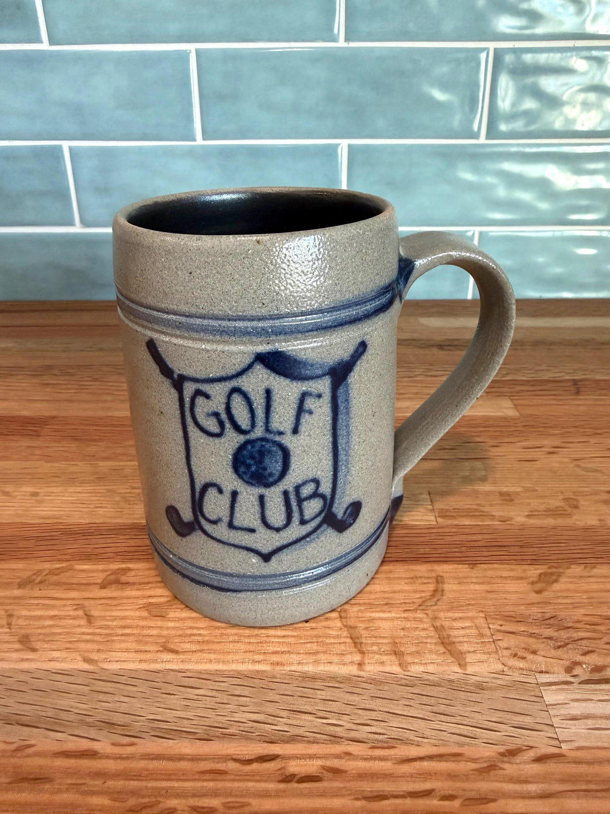 Vintage Rowe Pottery Golf Club Mug – Cobalt Blue, Salt Glazed Stoneware