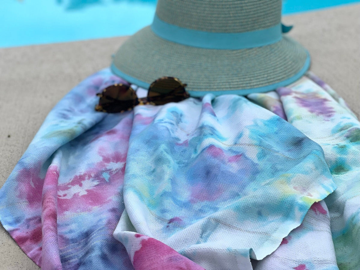 Rainbow Ice Dyed Turkish Beach Towel - Hand Dyed Tie Dye Organic Cotton - Swim Cover Up Blanket Wrap - Spa Bath Towel