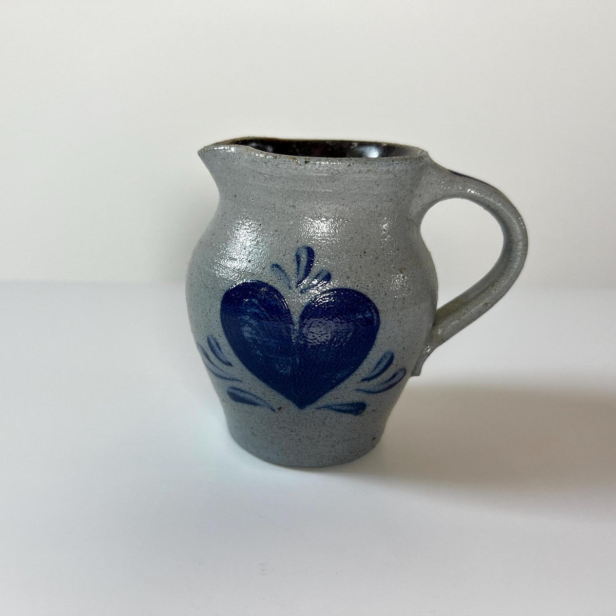 Vintage Rockdale Pottery Pitcher – Hand-Painted Cobalt Blue Heart, 1995