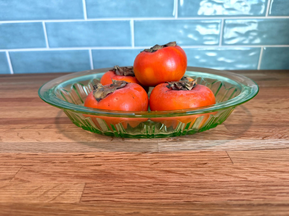 Vintage Anchor Hocking Green Uranium Glass 10” Oval Vegetable Bowl, Colonial