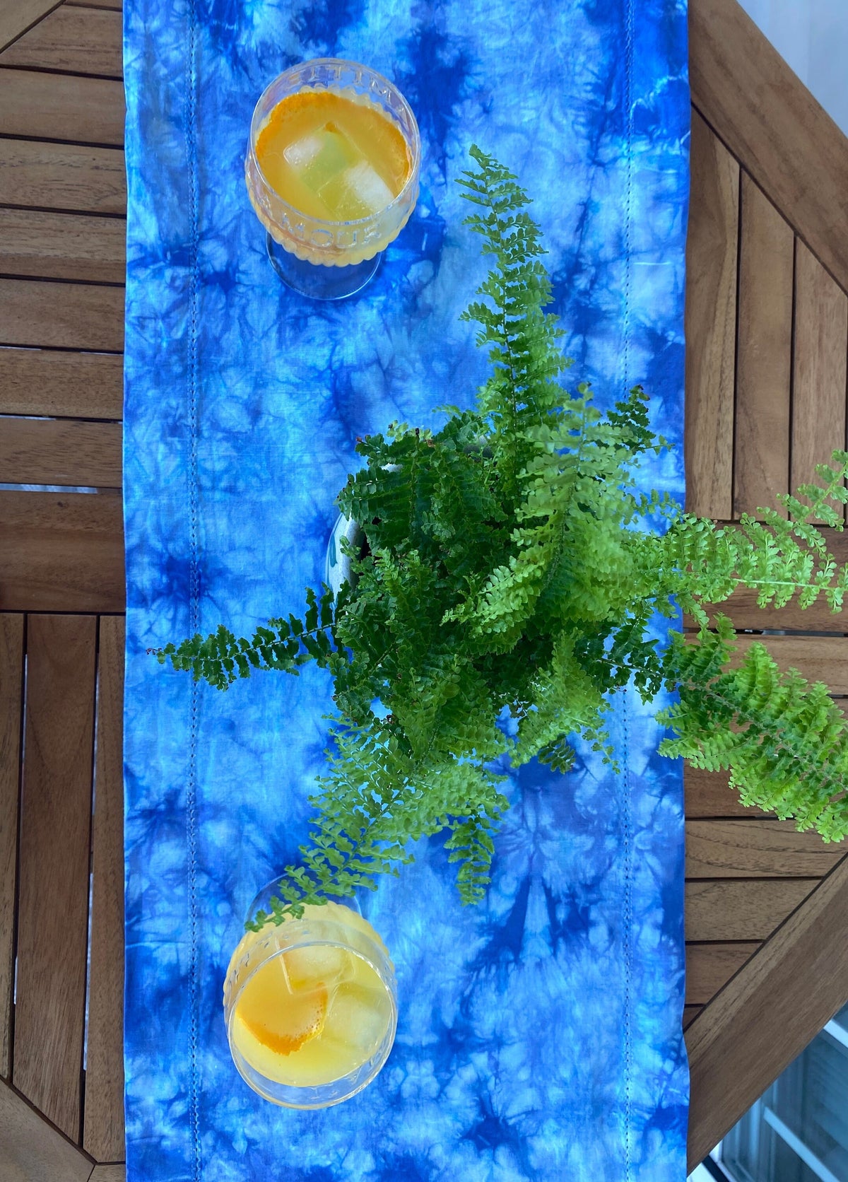 Blue Tie Dye Table Runner Hand Dyed Indigo Shibori 84”  - 100% Cotton Textiles  Linens - Dinner  Party Home Table Decor
