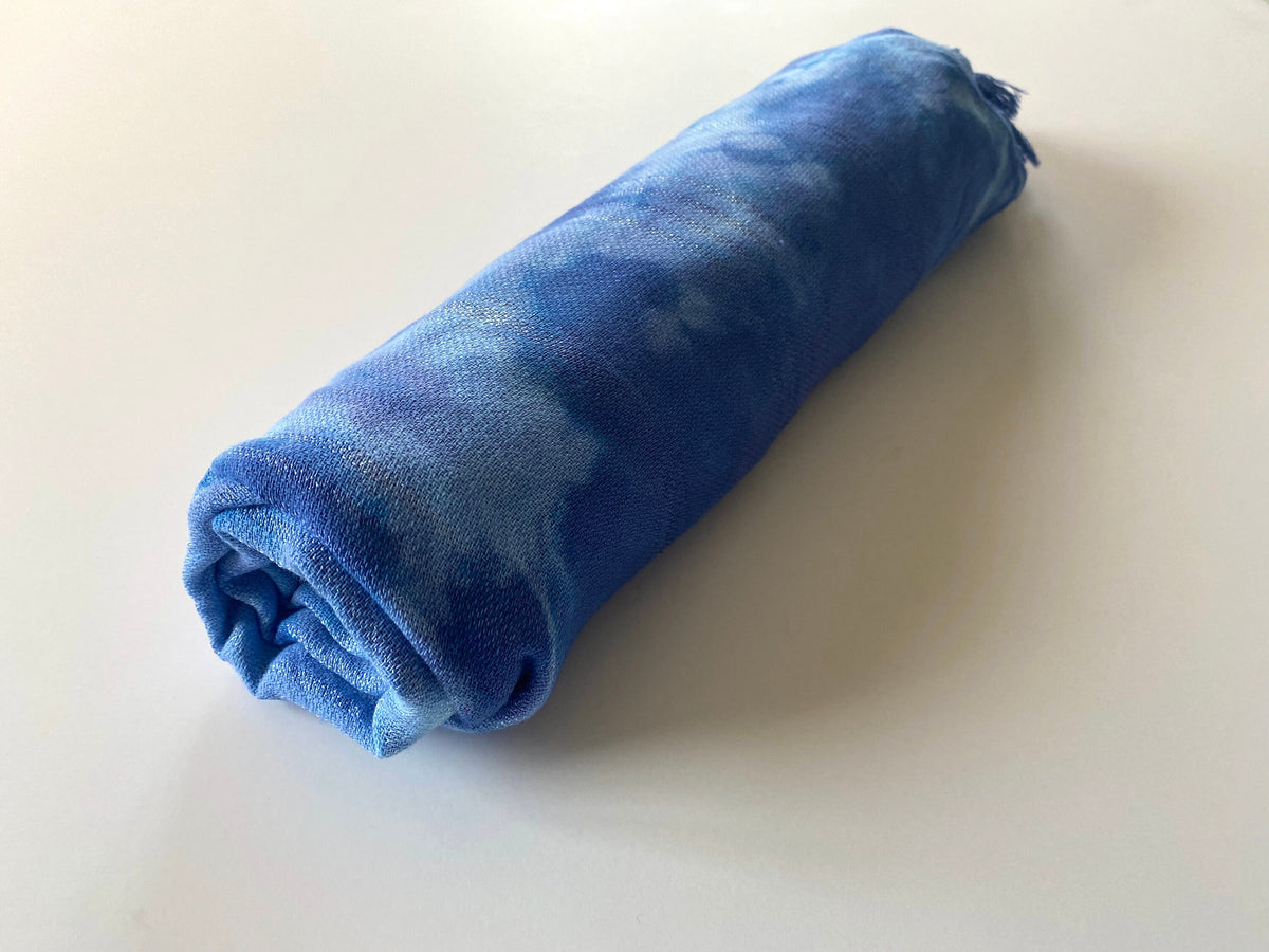 Blue Shibori Turkish Beach Towel - Hand Dyed Tie Dye Indigo Organic Cotton - Cover Up Sarong Fringed Tassel Wrap - Spa Bath Towel