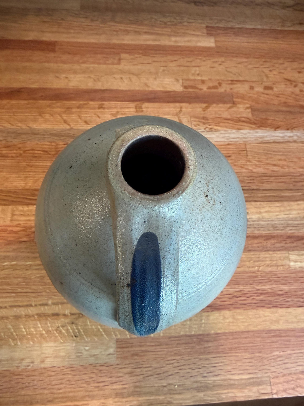 Rockdale Pottery Jug with Handle - Hand Painted Blue Floral - Salt Glaze Stoneware  - Vintage 1993