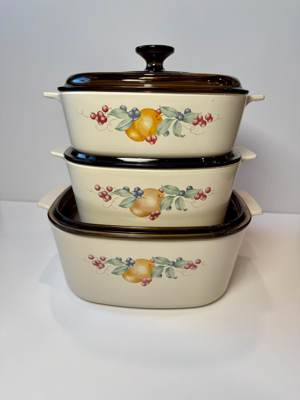 Vintage Corning Ware Abundance Casserole Set – Amber Pyrex Lids