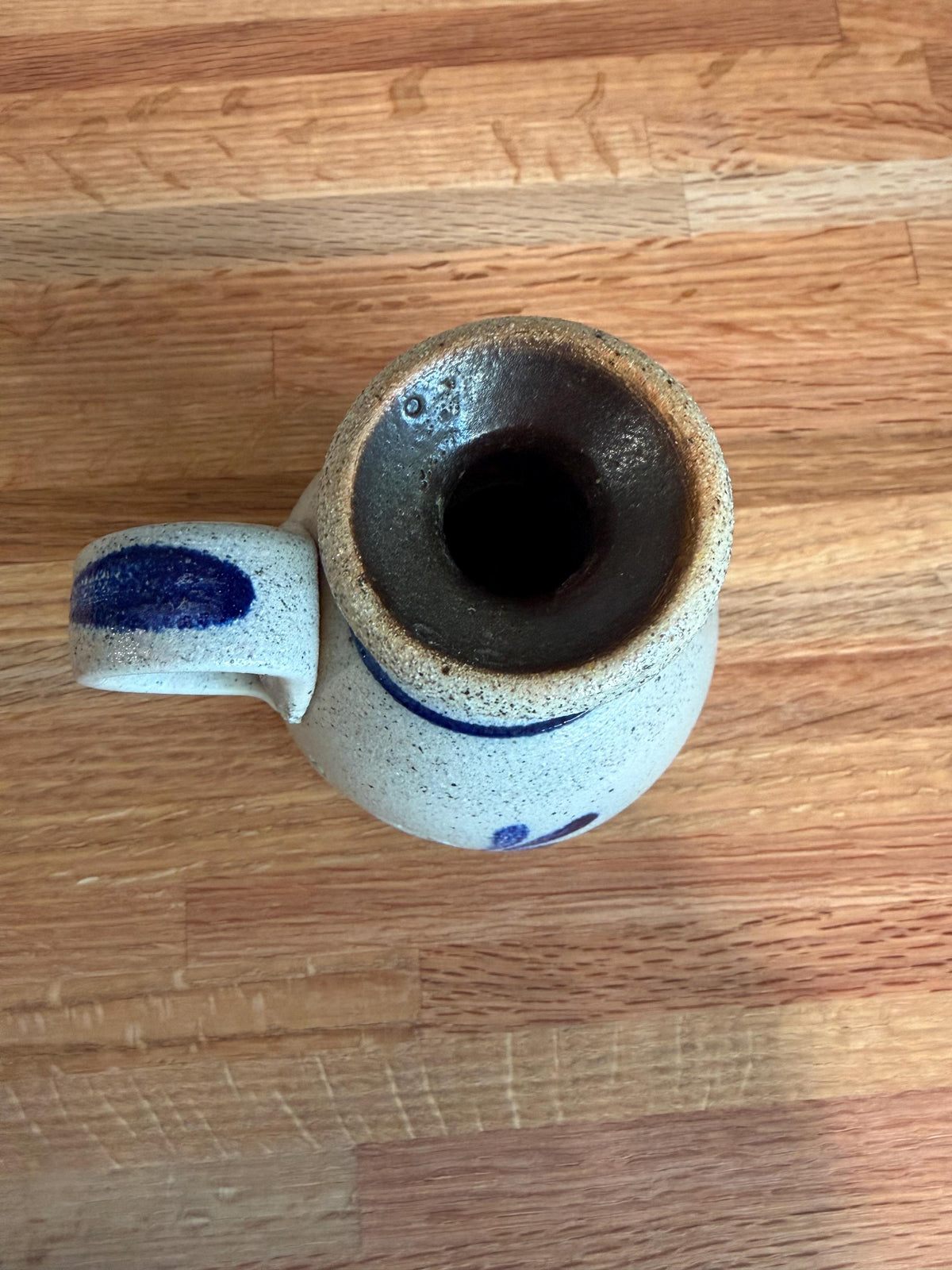 Vintage Rowe Pottery Candle Holder – Hand-Painted Cobalt Blue Heart, 1986