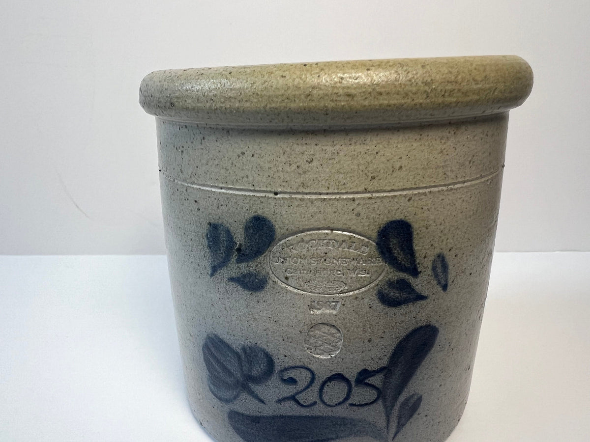 Vintage Rockdale Pottery Crock Jar – Hand-Painted Blue Heart, 1987