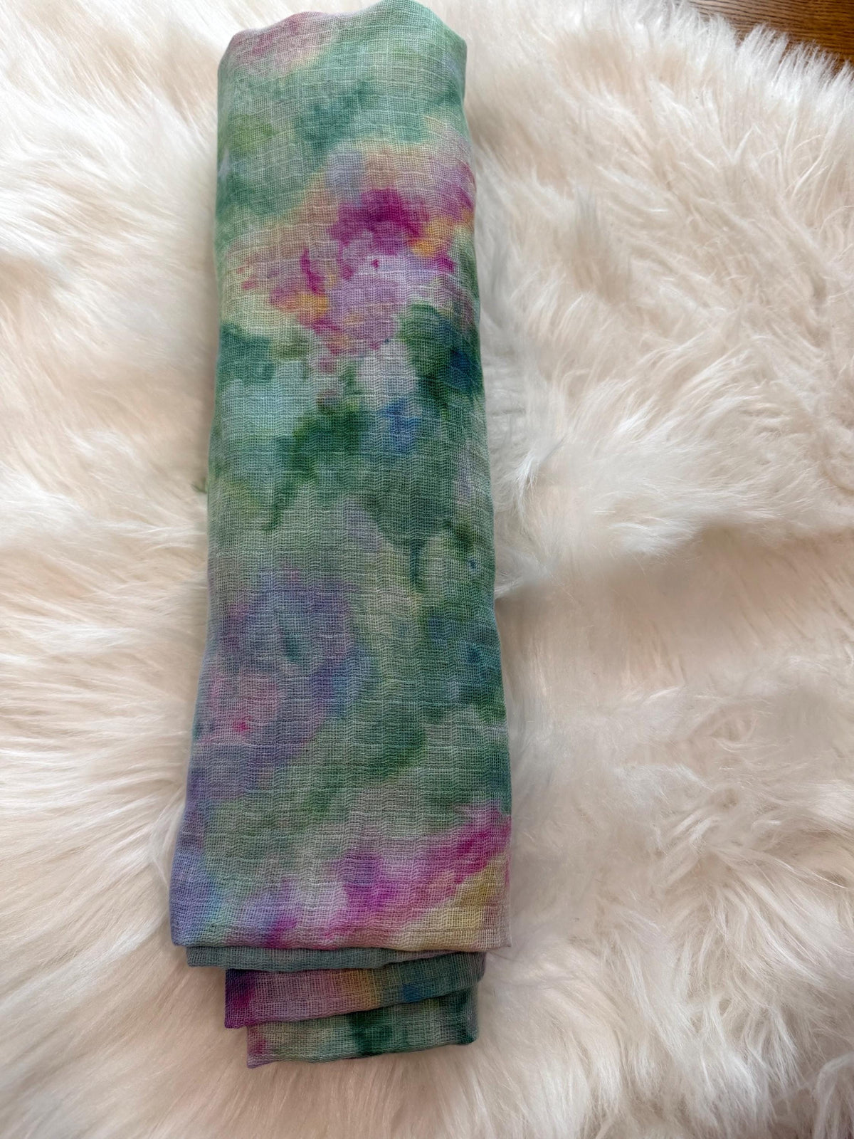 Rainbow Tie Dye Baby Muslin Swaddle Blanket - Hand Ice Dyed Cotton Cloth - Gender Neutral Shower Gift - Receiving Blanket - Photo Backdrop