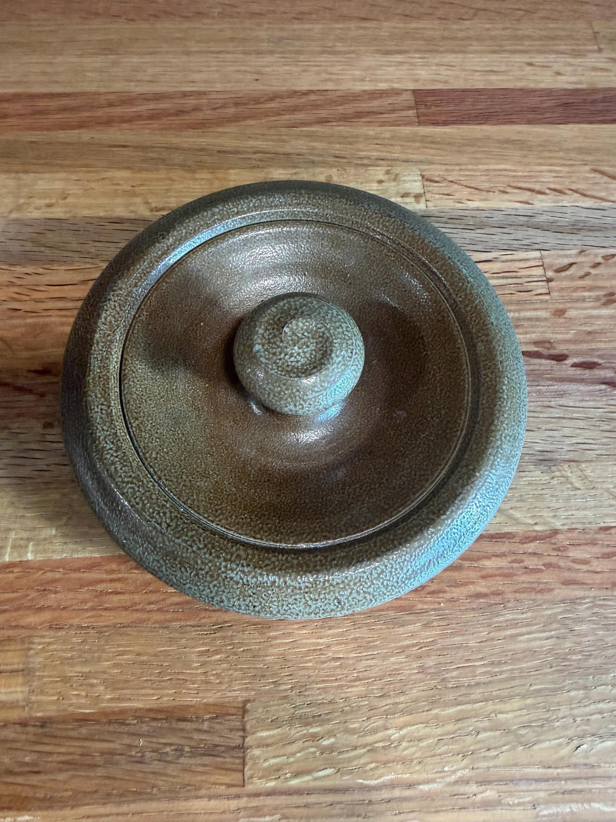 Rowe Pottery Butter Crock with Lid, Wood Handle- Blue Floral - Salt Glaze - Historical Collection