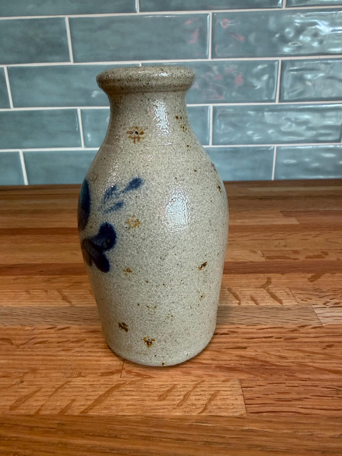 Vintage Rowe Pottery Vase – Cobalt Blue Heart Gray Salt Glaze Stoneware - 1995