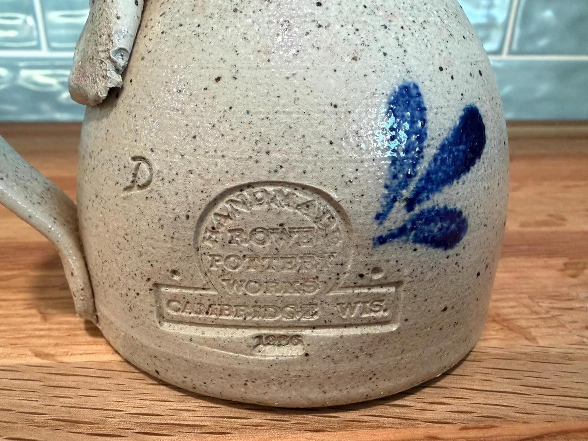 Vintage Rowe Pottery Candle Holder – Hand-Painted Cobalt Blue Heart, 1986