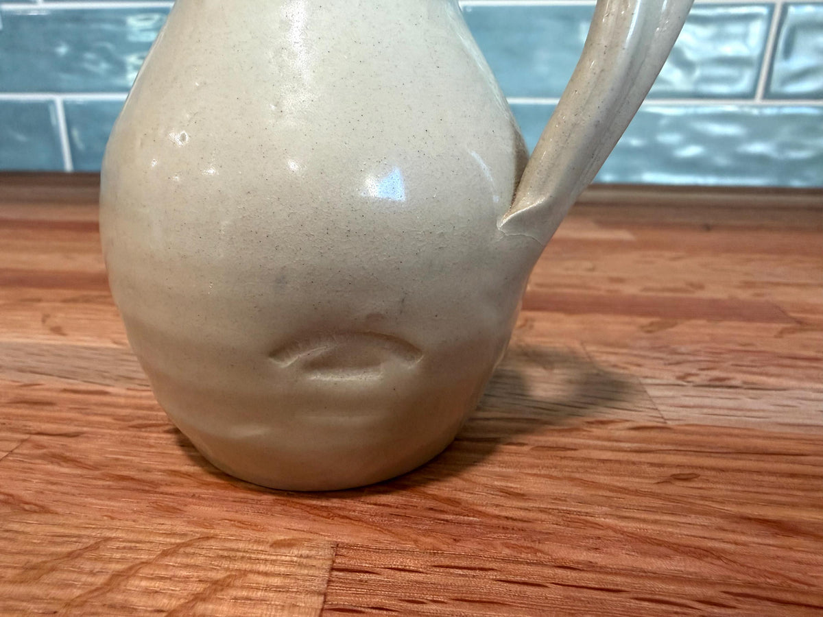 Williamsburg Pottery Vase - Hand Painted Cobalt Blue Floral - Cream Salt Glaze Stoneware - Vintage 1980s