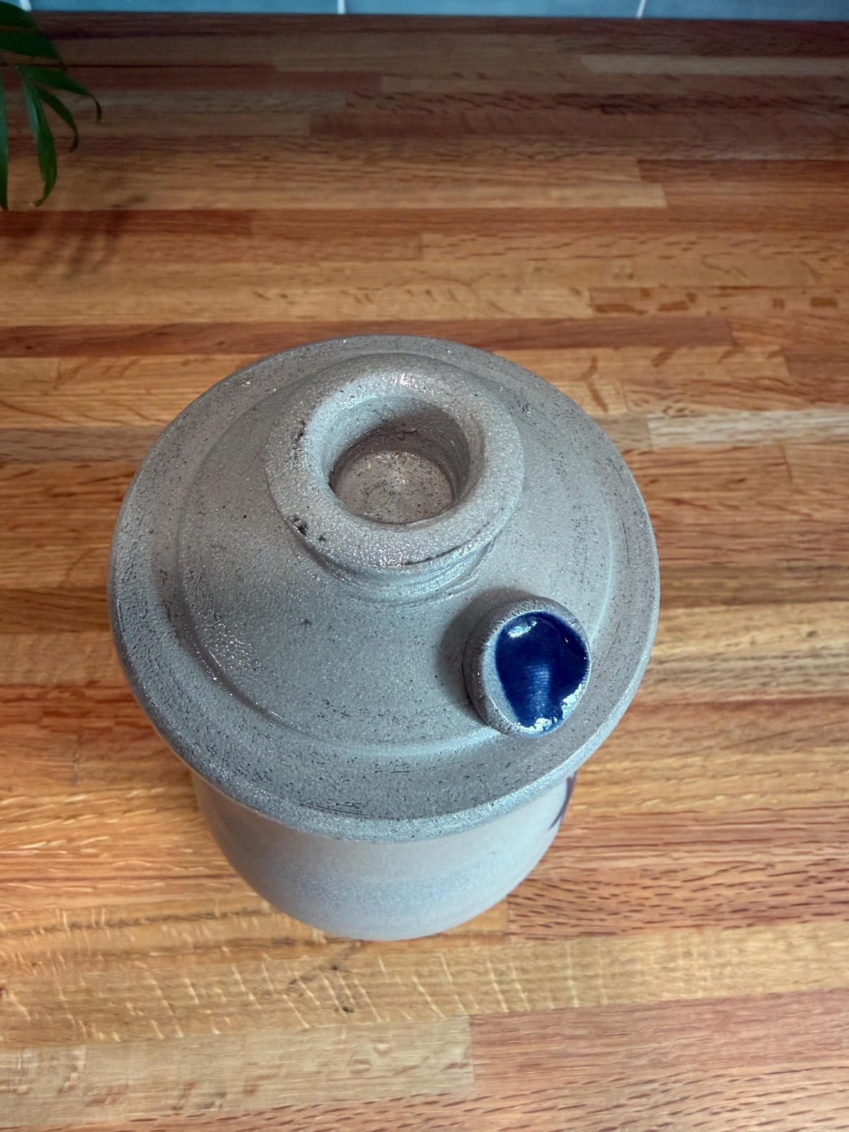 Rowe Pottery Storm Jar - Cobalt Blue Stars - Gray Salt Glaze Stoneware - Candle Holder Jug - Vintage 2002