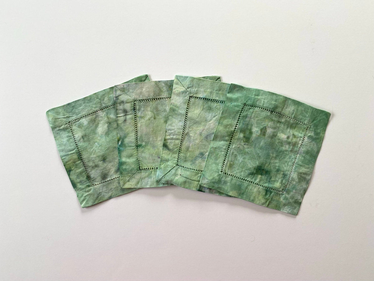 Spruce Green Marbled Tie Dye Coasters -  6” Cocktail Napkins - Hand Dyed 100% Cotton  - Dinner Party Table Decor