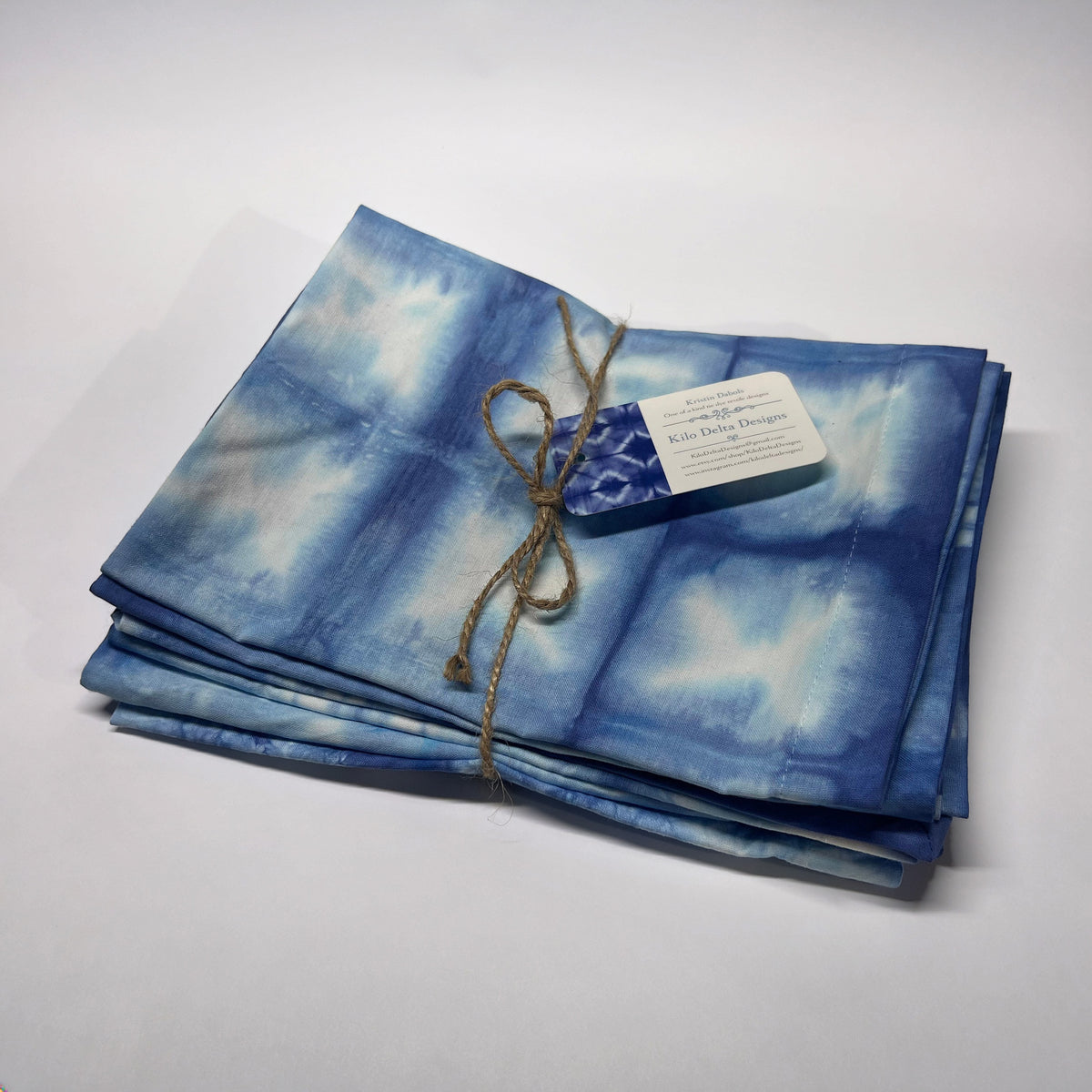 Shibori Dinner Napkins Set of 6 - Indigo Blue Hand Dyed Tie Dye 100% Cotton - Reusable Cloth Table Linens Textiles - Housewarming Host Hostess Gift