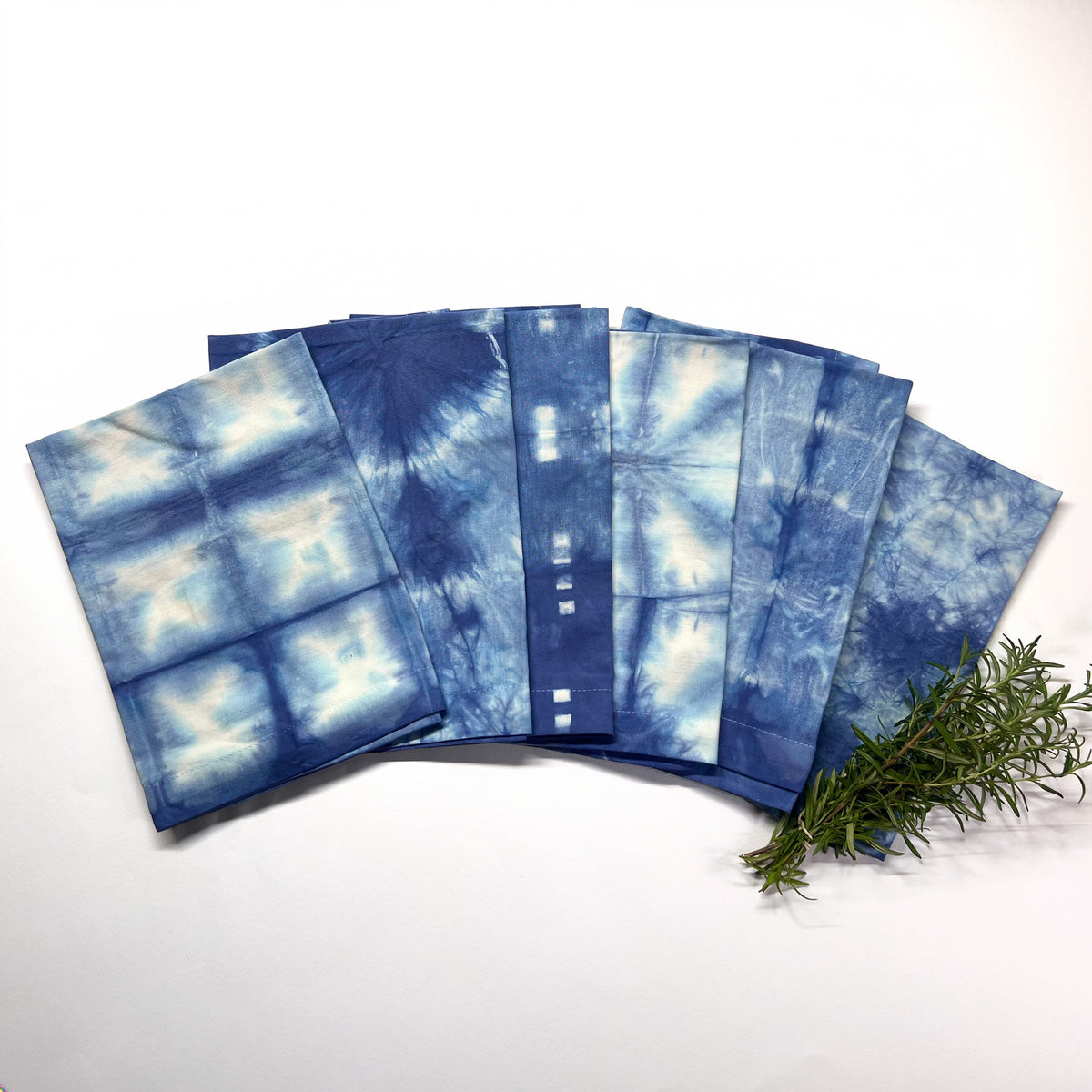 Shibori Dinner Napkins Set of 6 - Indigo Blue Hand Dyed Tie Dye 100% Cotton - Reusable Cloth Table Linens Textiles - Housewarming Host Hostess Gift